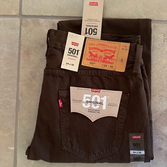 Levi Original 501 Men’s Jeans Brown W 34 x L 32 NWT - Picture 1 of 3